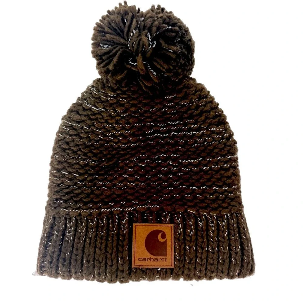 Carhartt Women's Rib Knit Sherpa-Lined Pom-Pom Beanie Coffee One Size